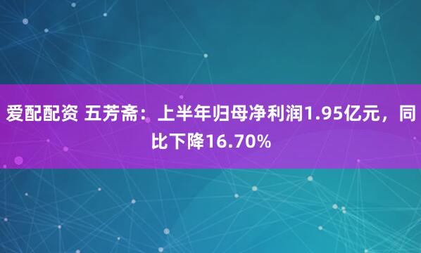 爱配配资 五芳斋:上半年归母净利润1.95亿元,同比下降16.70%